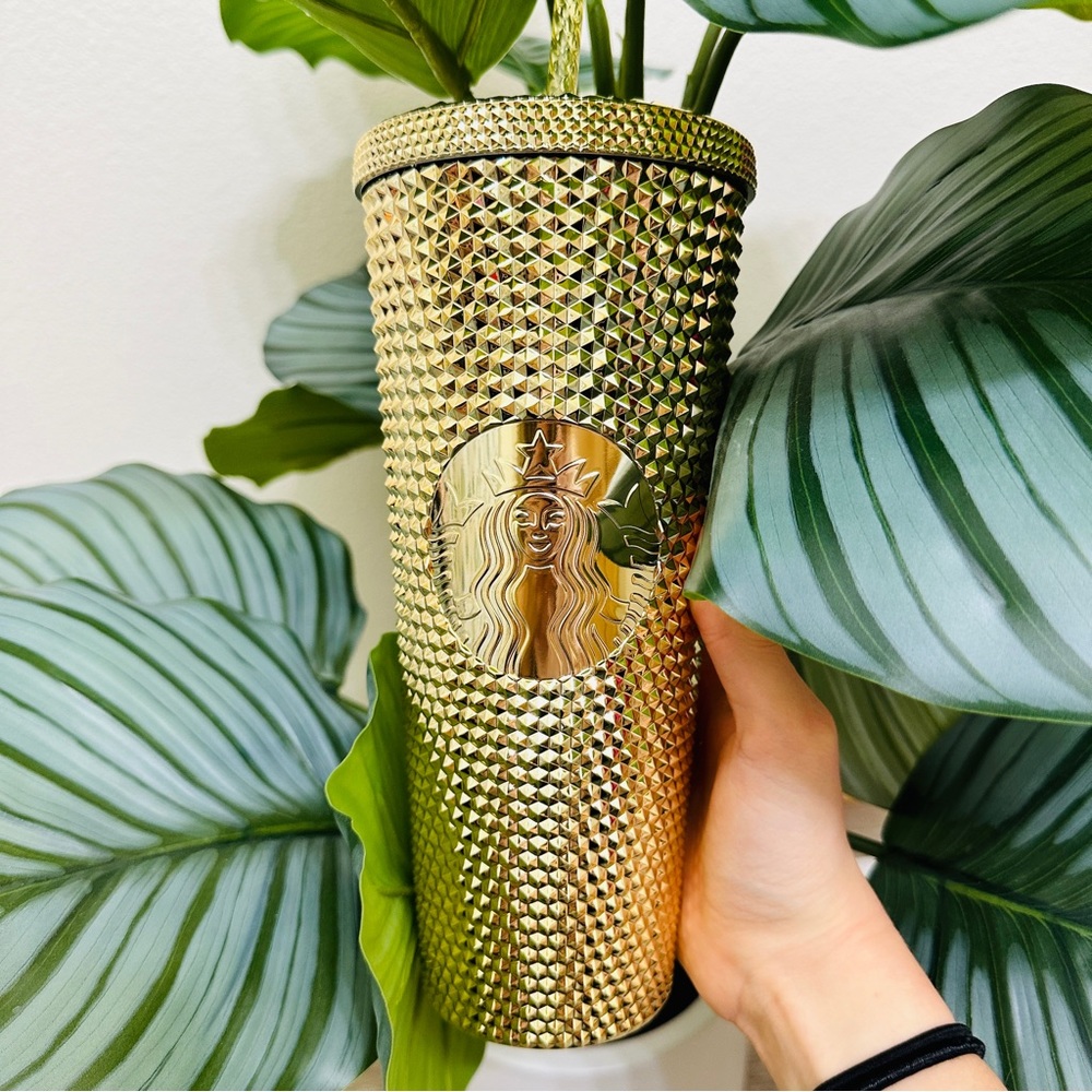 ⚜️NWT⚜️ Starbucks 2022 Winter Holiday Gold Metallic Chrome Bling Studded Tumbler